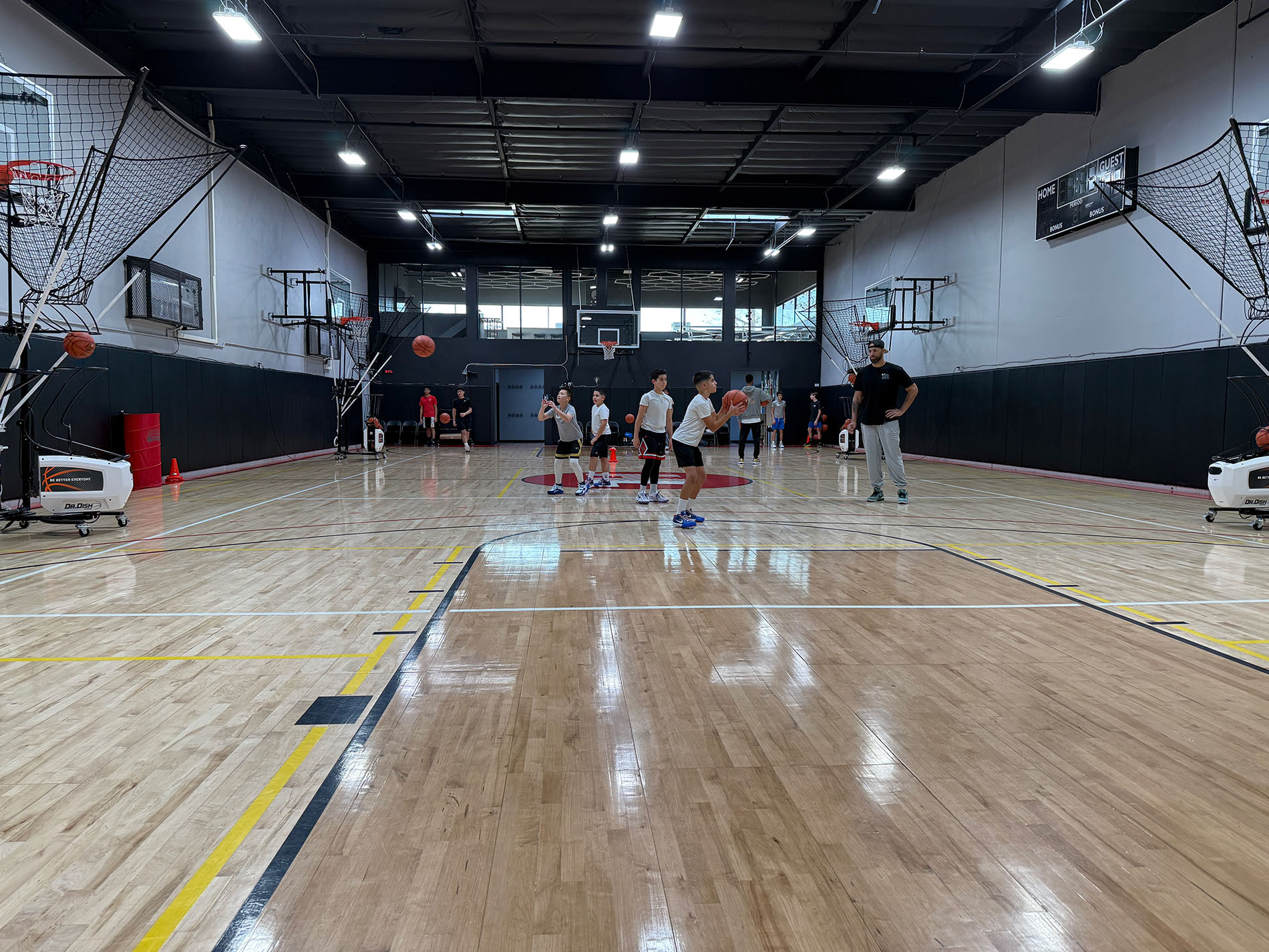 Basketball hoop and professional court lighting