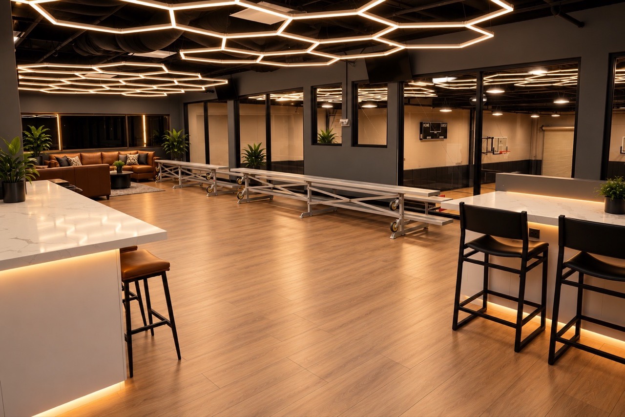 Spacious premium mezzanine overlooking the basketball court